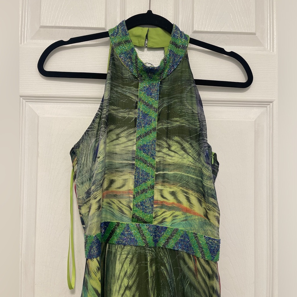 Sheri Bodell Vibrant peacock with sequin accented beading gown - Picture 6 of 12